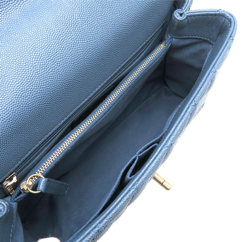 CHANEL Coco Handle 29 Women's Handbag A92991 Caviar Skin Blue × - Picture 6 of 10